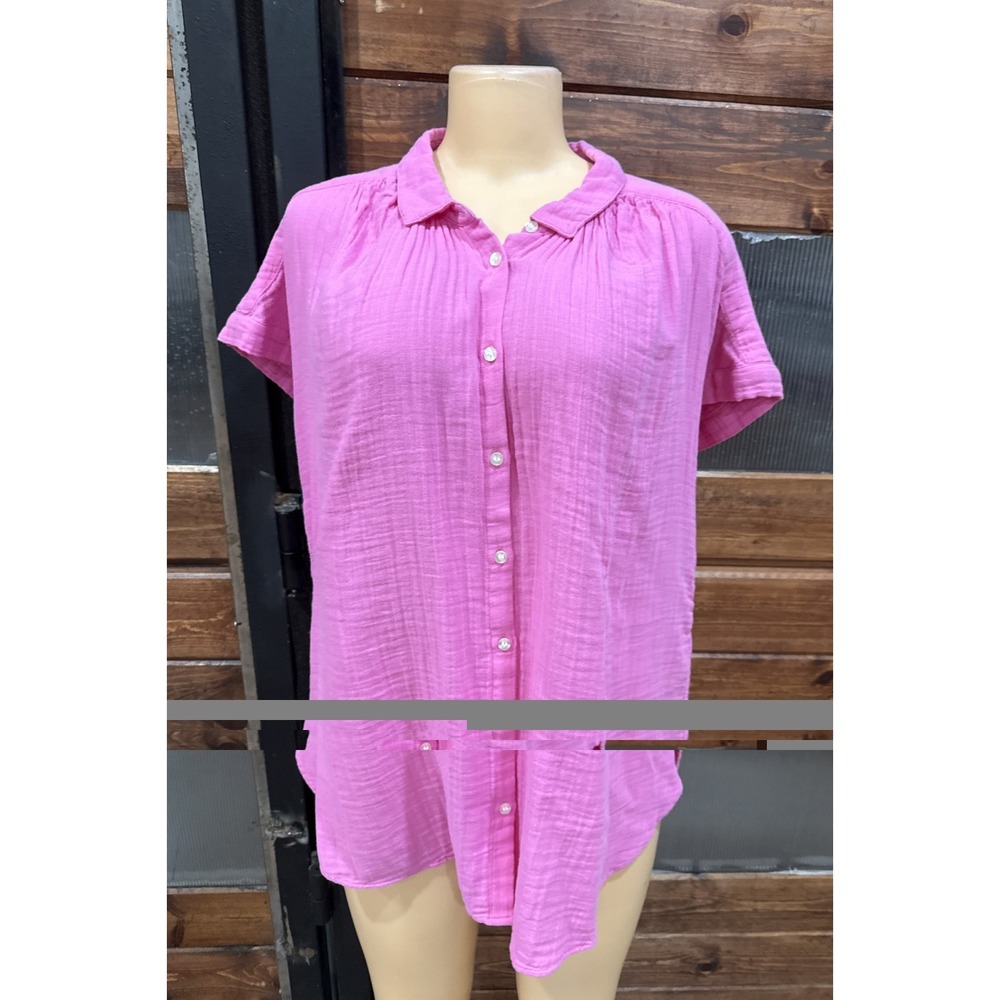 Gap Womens Crinkle Gauze Short Sleeve Button Down Shirt Size XL